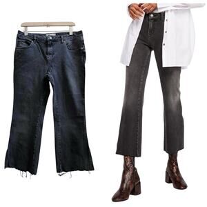 Free People Rita Size 31R Black Wash Raw Hem Flare Crop Jean 25 Inch Inseam